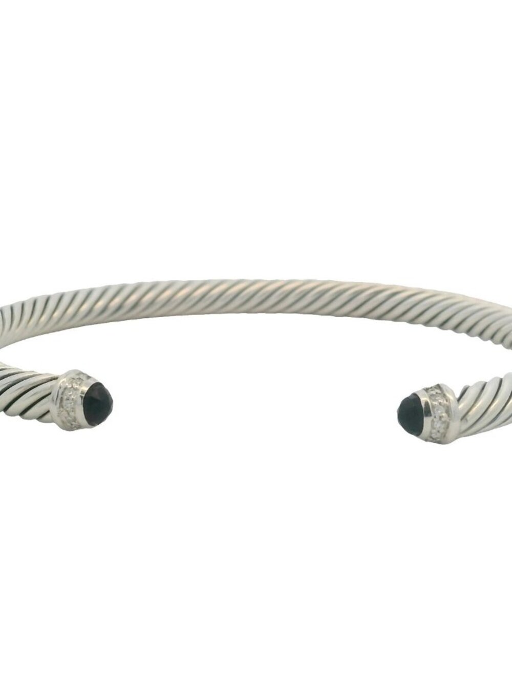 David Yurman 925 Sterling Silver Classic Cable Amethyst Diamond Cuff Bracelet 7"